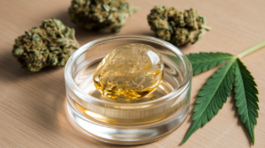 a clear live rosin with a golden hue.