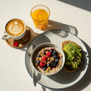 A healthy breakfast meal and gummy