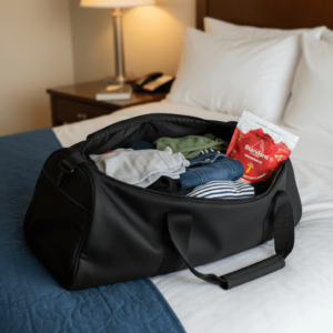 Standard Bliss gummy inside traveling bag.